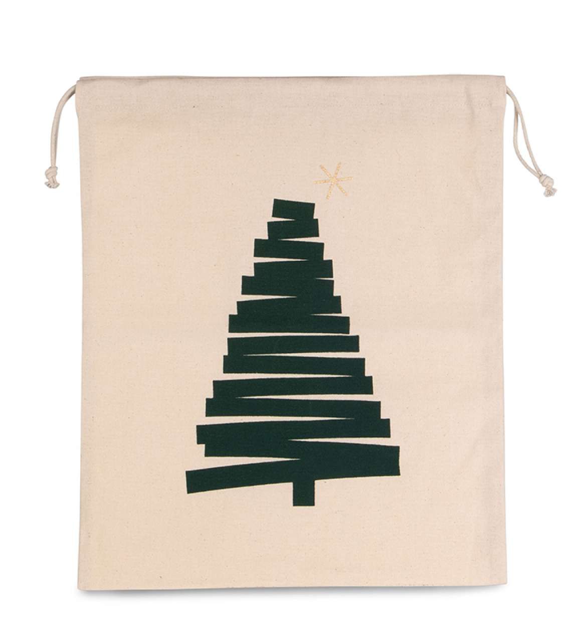 Kimood COTTON BAG WITH CHRISTMAS TREE DESIGN AND DRAWCORD CLOSURE