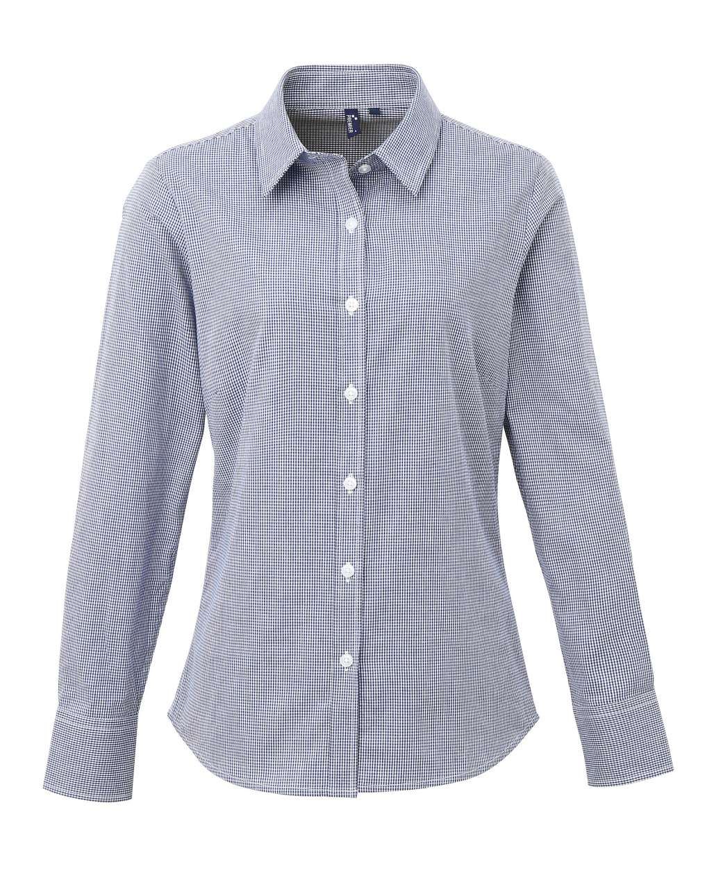 Premier WOMEN'S LONG SLEEVE GINGHAM MICROCHECK SHIRT