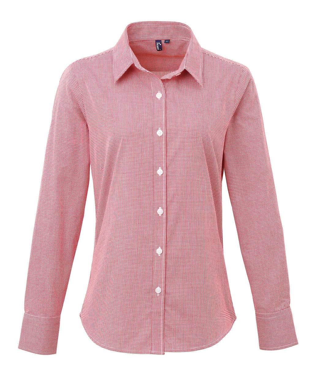 Premier WOMEN'S LONG SLEEVE GINGHAM MICROCHECK SHIRT