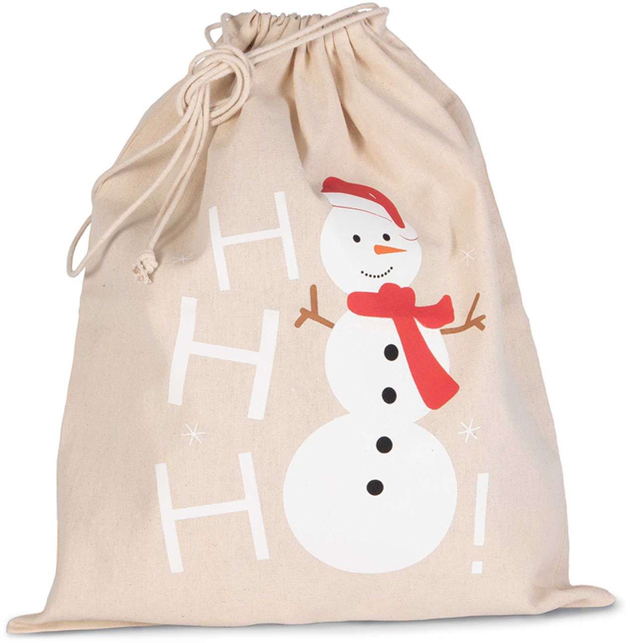 Kimood COTTON BAG WITH SNOWMAN DESIGN AND DRAWCORD CLOSURE