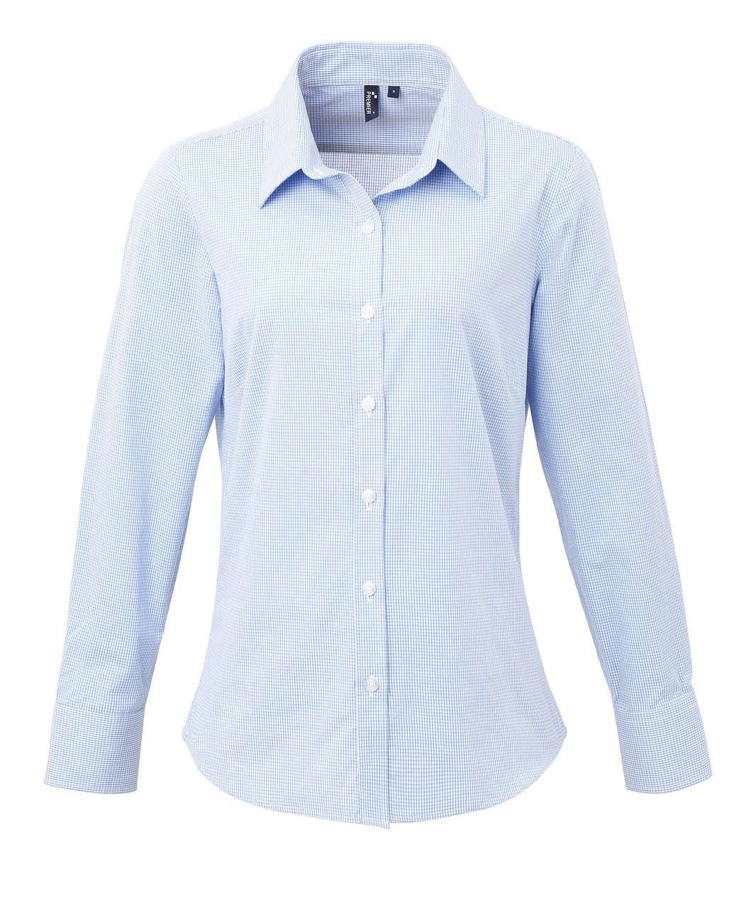 Premier WOMEN'S LONG SLEEVE GINGHAM MICROCHECK SHIRT