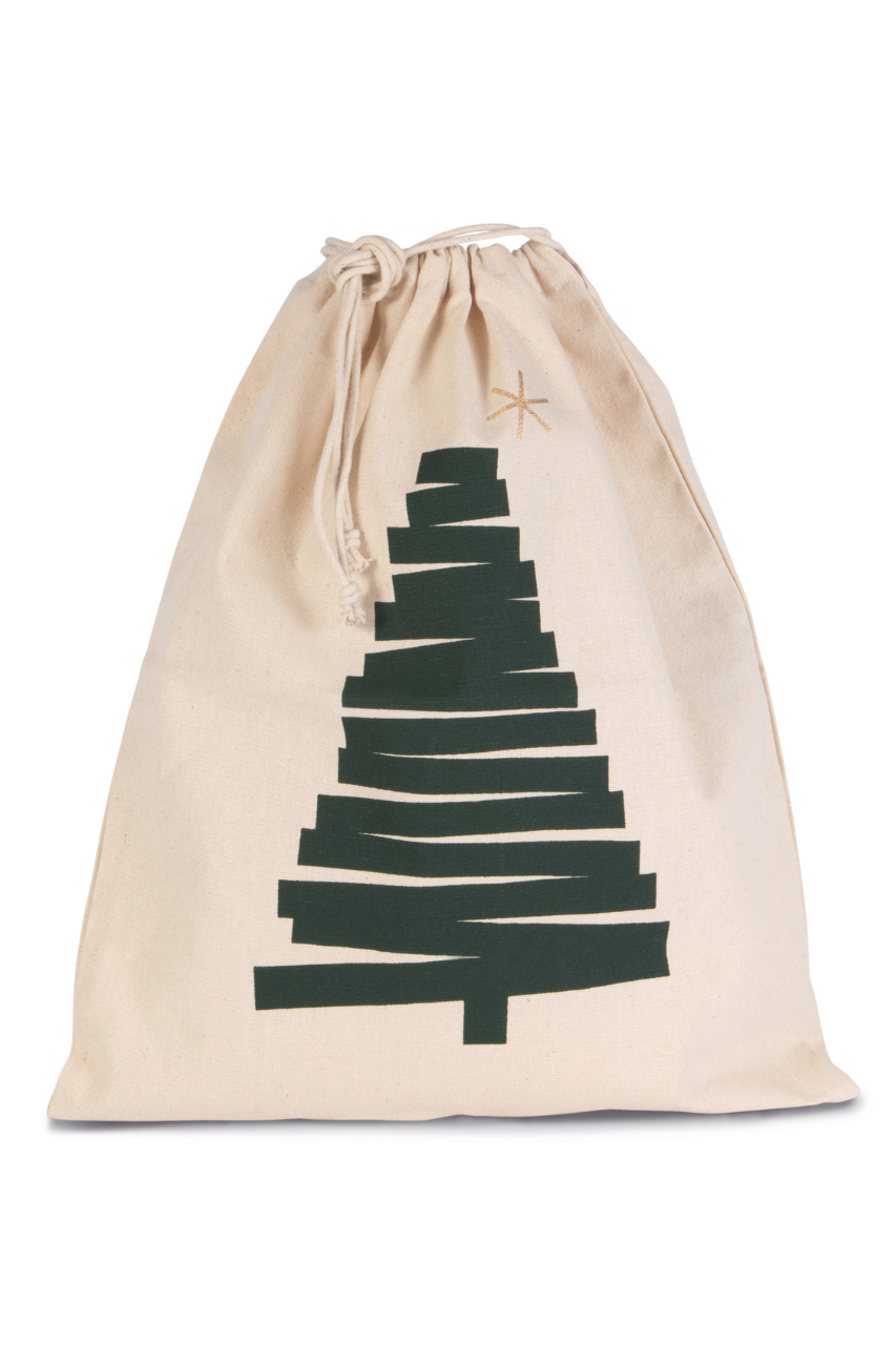 Kimood COTTON BAG WITH CHRISTMAS TREE DESIGN AND DRAWCORD CLOSURE